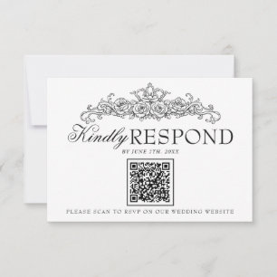 Vintage Schwarz-Weiß-Altgeld-QR-Code-Hochzeit RSVP Karte