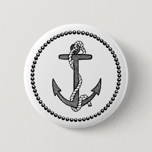 Vintage Schwarz-Weiß-Anker und Seil Button (Vorderseite)