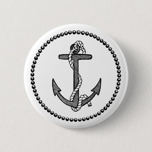 Vintage Schwarz-Weiß-Anker und Seil Button