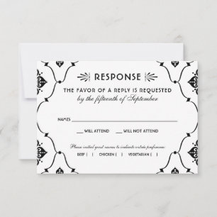 Vintage Schwarz-Weiß-Art-Déco-Hochzeit RSVP Karte