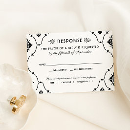 Vintage Schwarz-Weiß-Art-Déco-Hochzeit RSVP Karte