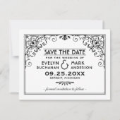 Vintage Schwarz-Weiß-Art-Déco-Hochzeit Save The Date (Vorderseite)