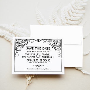 Vintage Schwarz-Weiß-Art-Déco-Hochzeit Save The Date