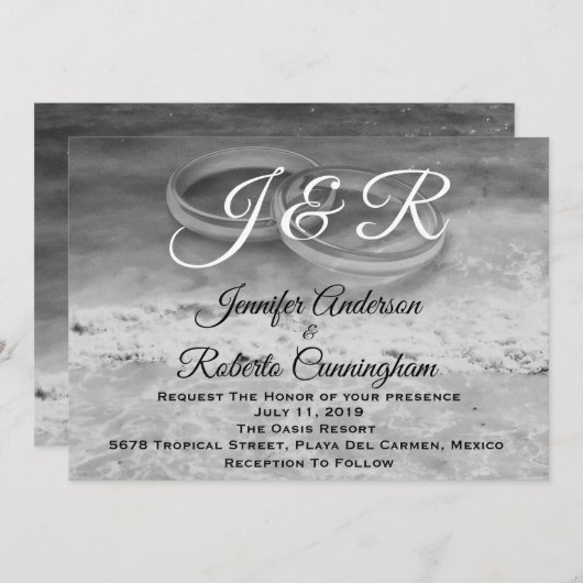 Vintage Schwarz-Weiß-Beach-Hochzeit Einladung (Vorne/Hinten)