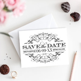 Vintage Schwarz-Weiß-Blüh-Hochzeit Save The Date