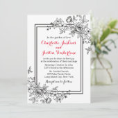 Vintage Schwarz-Weiß-Blume Hochzeit Einladung (Stehend Vorderseite)