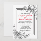 Vintage Schwarz-Weiß-Blume Hochzeit Einladung (Vorne/Hinten)