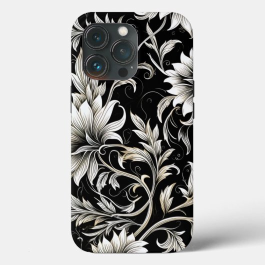 Vintage Schwarz-Weiß-Blumen Case-Mate iPhone Hülle (Rückseite)
