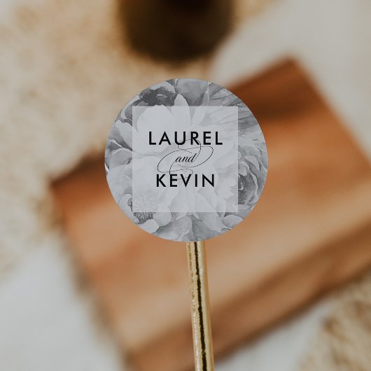 Vintage Schwarz-Weiß-Blumenkleber Runder Aufkleber