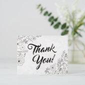Vintage Schwarz-Weiß-Blüte Dankeschön Karte (Stehend Vorderseite)