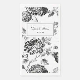 Vintage Schwarz-Weiß-Blütenblume 2 Hochzeiten Serviette