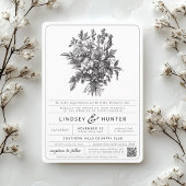 Vintage Schwarz-Weiß-Botanische Blumenhochzeit Einladung