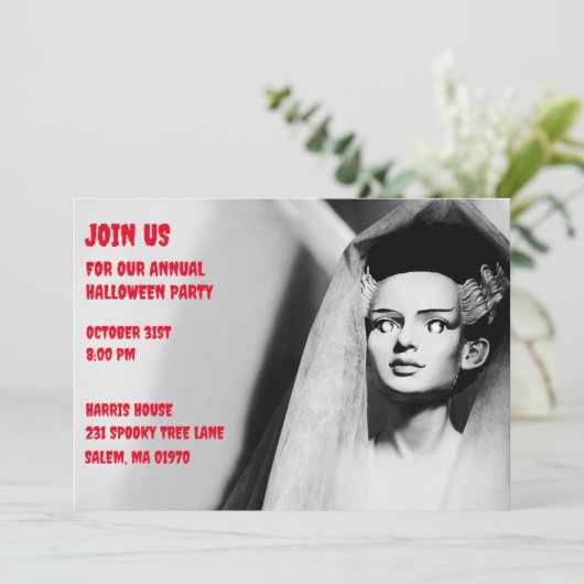 Vintage Schwarz-Weiß-Braut Frankensteins Einladung (Stehend Vorderseite)