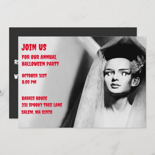 Vintage Schwarz-Weiß-Braut Frankensteins Einladung (Vorne/Hinten)