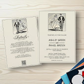 Vintage Schwarz-Weiß-Braut Groom Comic Hochzeit Einladung