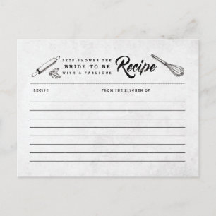 Vintage Schwarz-Weiß-Brautparty-Rezept-Karte Postkarte
