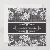 Vintage Schwarz-Weiß-Damask Einladung (Vorderseite)