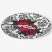 Vintage Schwarz-Weiß-Damask Mutter Papier Teller (Schrägansicht)