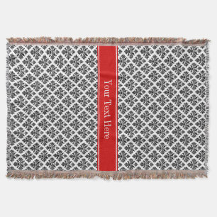 Vintage Schwarz Weiß Damast #3 Roter Name Monogram Decke