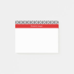 Vintage Schwarz Weiß Damast #3 Roter Name Monogram Post-it Klebezettel