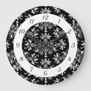 Vintage Schwarz Weiß Damastmuster mit Zahlen Große Wanduhr