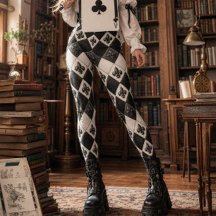 Vintage Schwarz Weiß Diamant Fleur De Lis Harlekin Leggings