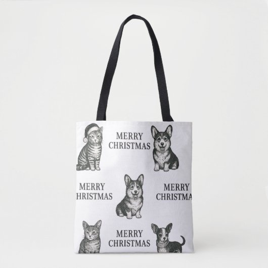 Vintage Schwarz-Weiß-Feiertage Weihnachten Tasche (Vorderseite)