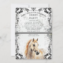 Vintage Schwarz-Weiß-Filigran-Derby-Party-Einladun