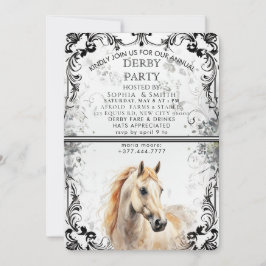 Vintage Schwarz-Weiß-Filigran-Derby-Party-Einladun Feiertagskarte