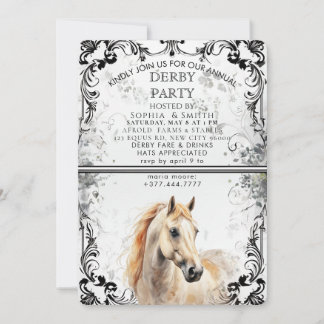 Vintage Schwarz-Weiß-Filigran-Derby-Party-Einladun Feiertagskarte