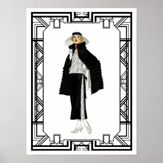 Vintage Schwarz-Weiß-Flapper-Mode Poster (Vorne)