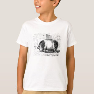 Vintage Schwarz Weiß Gepunktetes Schwein Schweine T-Shirt