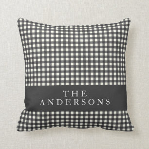 Vintage Schwarz-Weiß Gingham Karo personalisiert Kissen