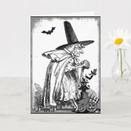 Vintage Schwarz-Weiß-Halloween-Hexenkarte Karte