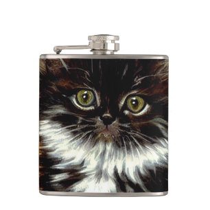 Vintage Schwarz-Weiß-Halloween-Katze Flachmann