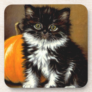 Vintage Schwarz-Weiß-Halloween-Katze Getränkeuntersetzer