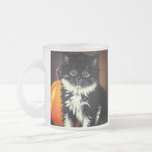Vintage Schwarz-Weiß-Halloween-Katze Mattglastasse