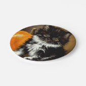 Vintage Schwarz-Weiß-Halloween-Katze Pappteller (Schrägansicht)