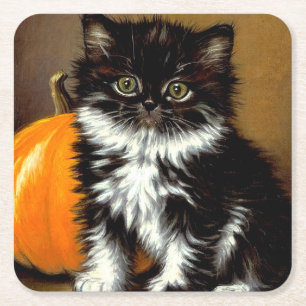 Vintage Schwarz-Weiß-Halloween-Katze Rechteckiger Pappuntersetzer