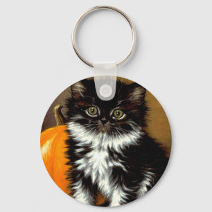 Vintage Schwarz-Weiß-Halloween-Katze Schlüsselanhänger