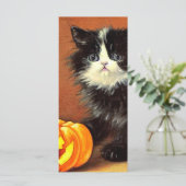 Vintage Schwarz-Weiß-Halloween-Kittenkarte (Stehend Vorderseite)