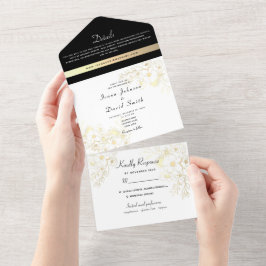 Vintage Schwarz-Weiß-Hochzeit All In One Einladung