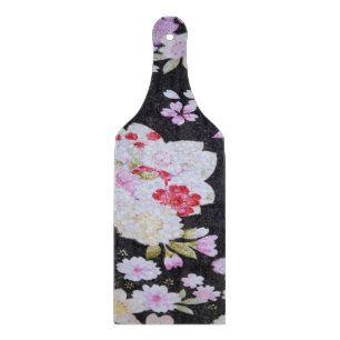 Vintage Schwarz Weiß Japanischer Kimono Floral Gla Schneidebrett