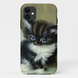 Vintage Schwarz-Weiß-Kätzchen-Stickerei Case-Mate iPhone Hülle