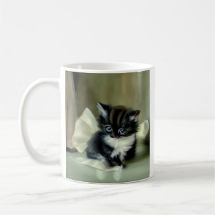 Vintage Schwarz-Weiß-Kätzchen-Stickerei Kaffeetasse