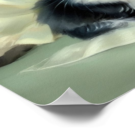 Vintage Schwarz-Weiß-Kätzchen-Stickerei Poster (Ecke)