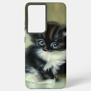 Vintage Schwarz-Weiß-Kätzchen-Stickerei Samsung Galaxy Hülle