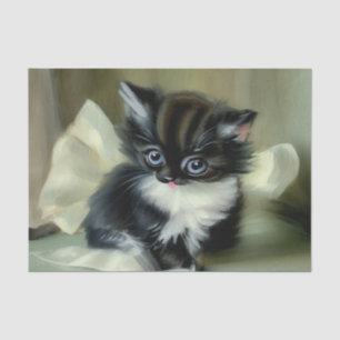 Vintage Schwarz-Weiß-Kätzchen-Stickerei Seidenpapier