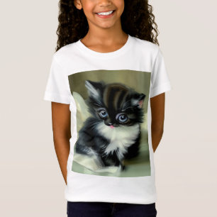 Vintage Schwarz-Weiß-Kätzchen-Stickerei T-Shirt