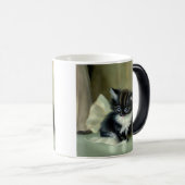 Vintage Schwarz-Weiß-Kätzchen-Stickerei Verwandlungstasse (VorderseiteRechts)